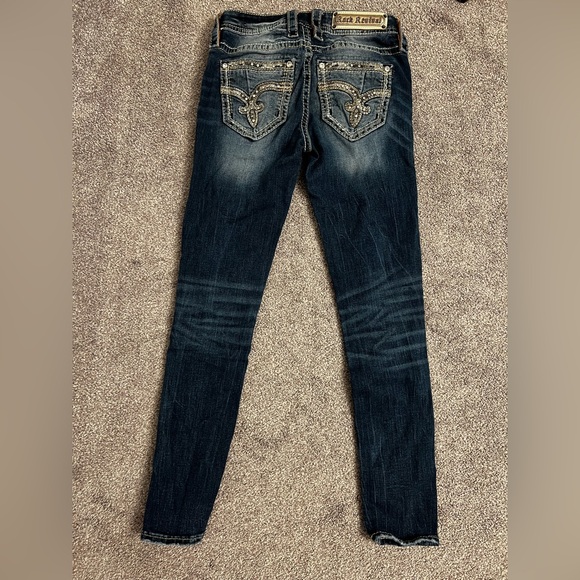Rock Revival Dark Blue Distressed Skinny Jeans - Picture 3 of 7